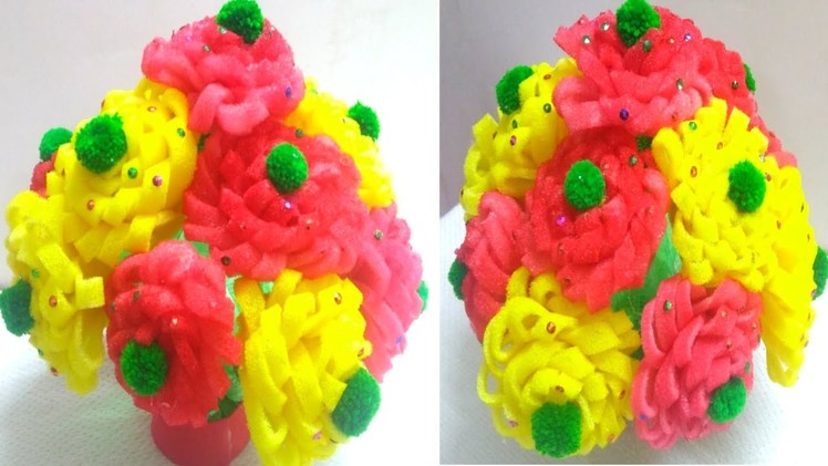 DIY.Guldasta.Guldasta Banane ki Vidhi.New Design Foam Flower POT.Waste Plastic Bottle Ka Guldasta