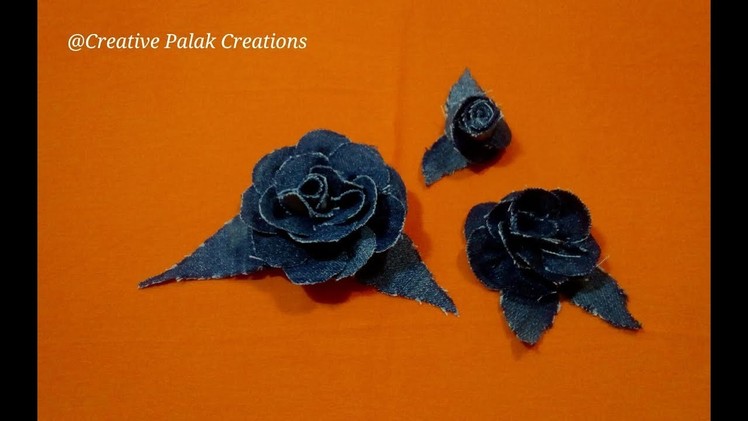 Jeans flower making,DIY zero waste recycled old denim jeans fabric flower.