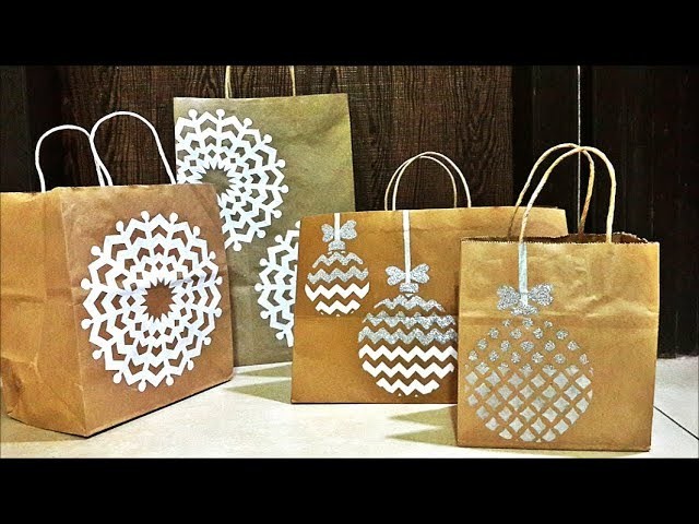 Paper bag decoration with a Christmas theme