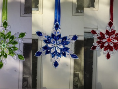 Satin ribbon snowflake. Christmas decoration. kanzashi. Super easy to make