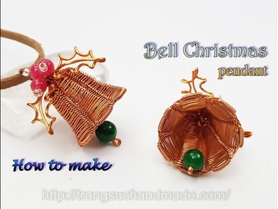 Bell and holly leaf Christmas pendant with spherical stone - Jewelry ideas for Christmas 441