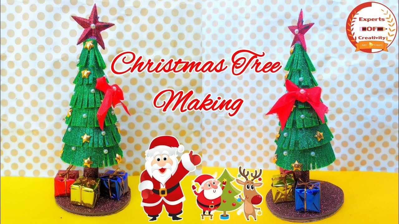 Christmas Tree Making, Christmas Tree from Glitter Foam Sheet, Christmas Tree Decoration for Kids