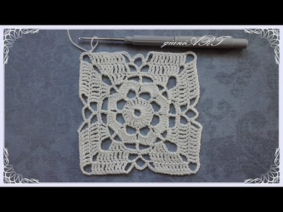 Crochet Lace Square Motif for Tablecloth  step by step #1
