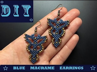 DIY Blue Macrame Earrings. Easy Micromacrame  Jewelry.