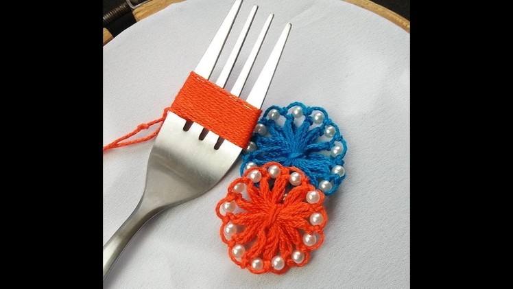 Hand Embroidery Amazing trick #sewing Hack With Fork #Flower Embroidery With Fork  #Sewing Hack