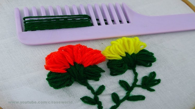Hand embroidery easy flower embroidery tricks| sewing hacks with hair comb