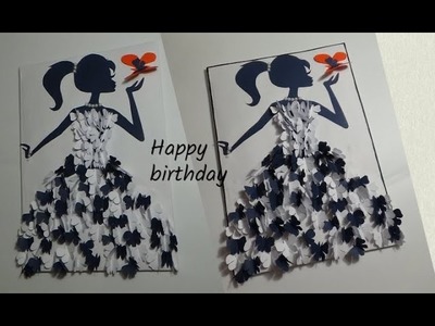 Beautiful Handmade Butterfly Birthday card.Making Girl with butterfly card