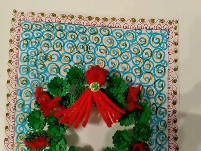 Handmade Christmas card. christmas quilling greeting card(1). How to make simple Greeting card