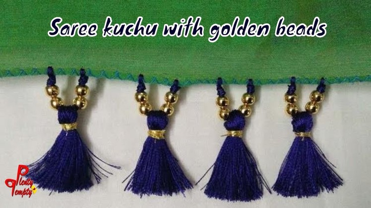 Saree kuchu with golden beads. How to make saree kuchu. saree tassels(tutorial)