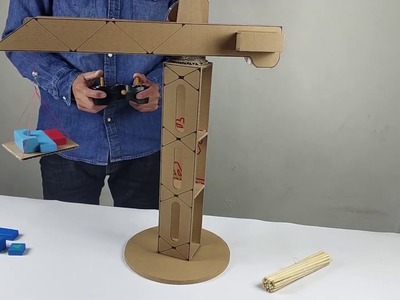 Wow! Homemade remote control tower crane, interesting cardboard DIY toy
