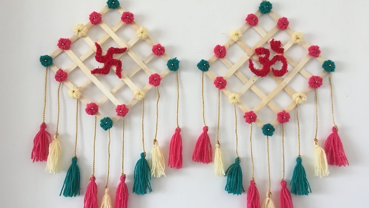 Beautiful and easy wall hanging  Best use of waste cutting of POM POM and Ice cream stick