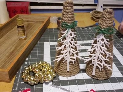 Christmas 2018 Dollar Tree DIY, Rope Christmas Tree,  Bell Napkin Rings
