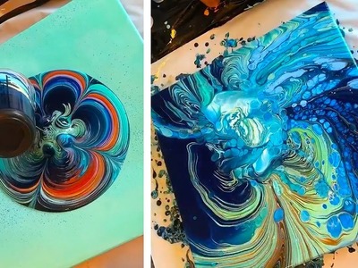 CREATING PICTURES BY POURING PAINT ONTO CANVAS