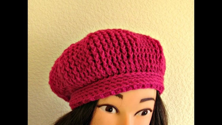 Crochet Beret hat 20"-22" How to crochet women's hat tutorial- Designed by Happy Crochet Club