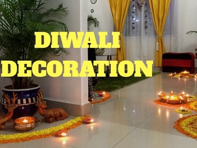 Diwali Home Decor-Diya and flower rangoli decor of my house on diwali