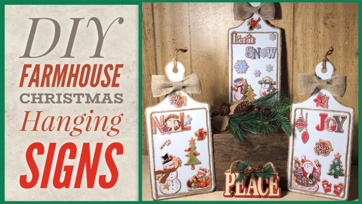 DIY Farmhouse Style Christmas Hanging Decor Signs - Dollar Tree DIY - Let It Snow, Joy & Noel Signs