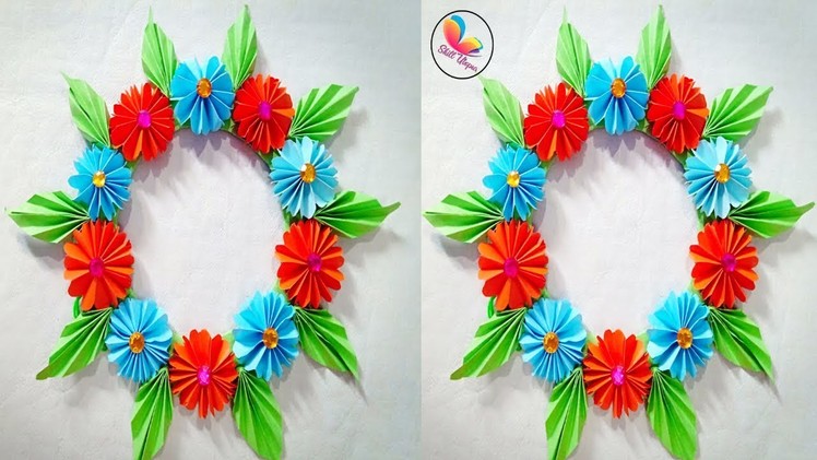 DIY paper flower wall hanging.paper wall decotion idea. paper craft.  DIY hanging flowers