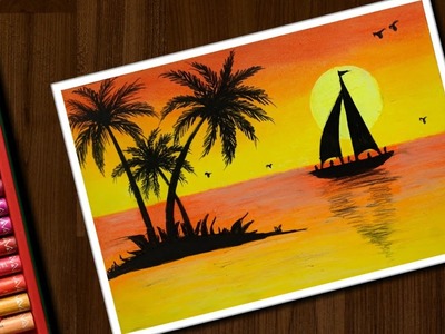 Easy Sunset Drawing with Oil Pastels for beginners step by step