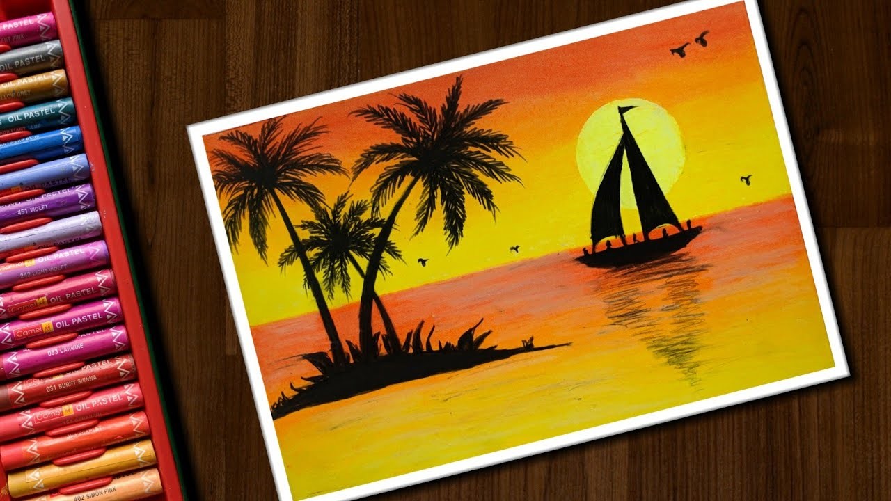 Easy Sunset Drawing with Oil Pastels for beginners step by ...