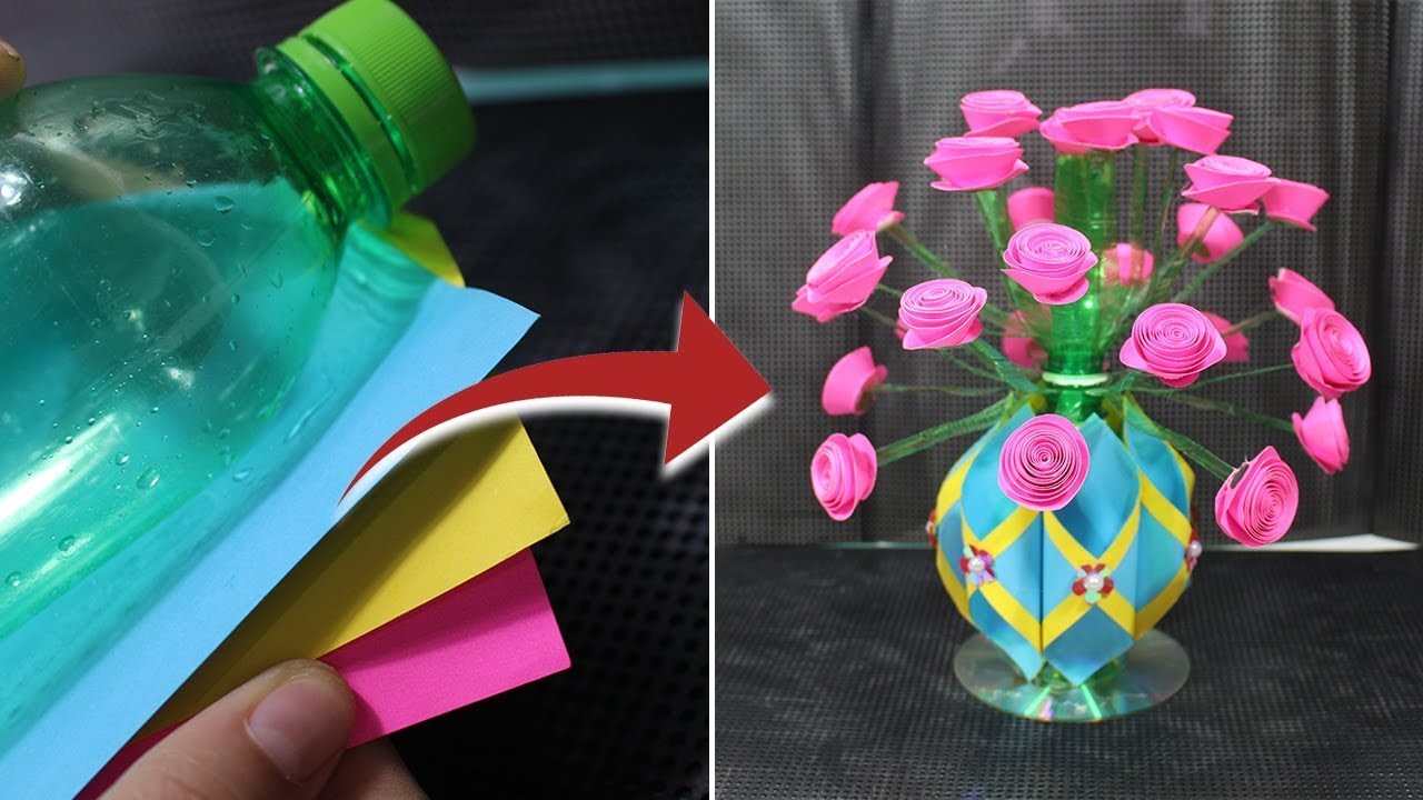 Guldasta.flower vase from plastic bottle & paper flower at home|Best ...