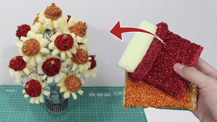 How to make flower vase from waste ( स्कौरिंग पैड.scouring pad) | Recycle idea
