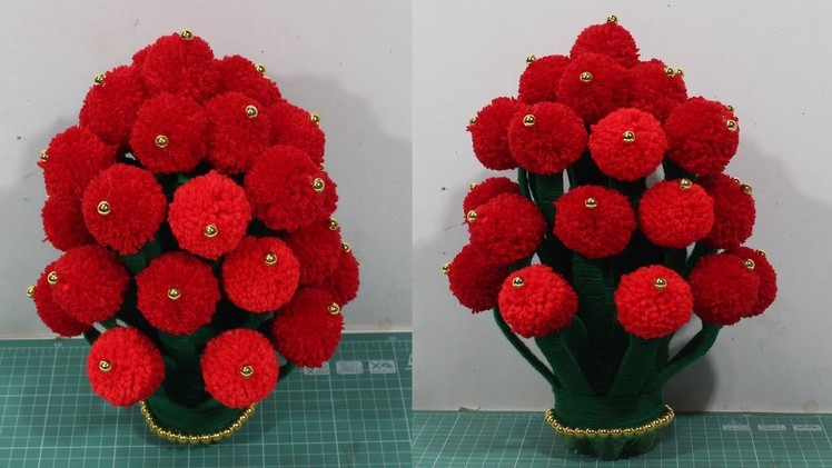 How to make flower vase with wool | Woolen flower making
