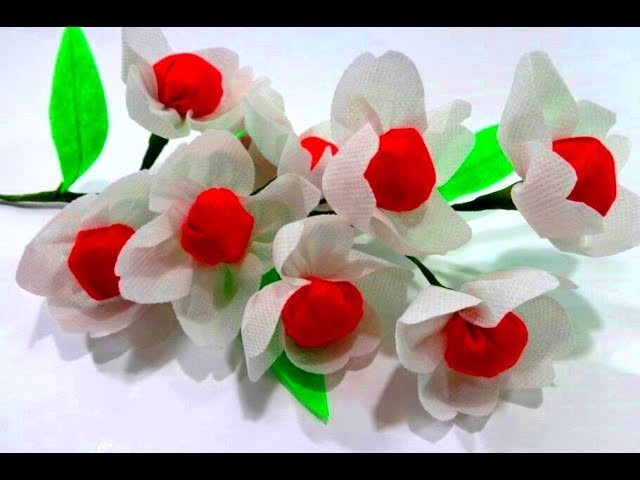 How to Make White Shopping Bag Flower.Best out of waste-easy Fabric Flower.DIY flower making