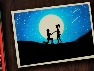 Moonlight Couple Scenery Drawing with Oil Pastels step by step | Drawing Buzz