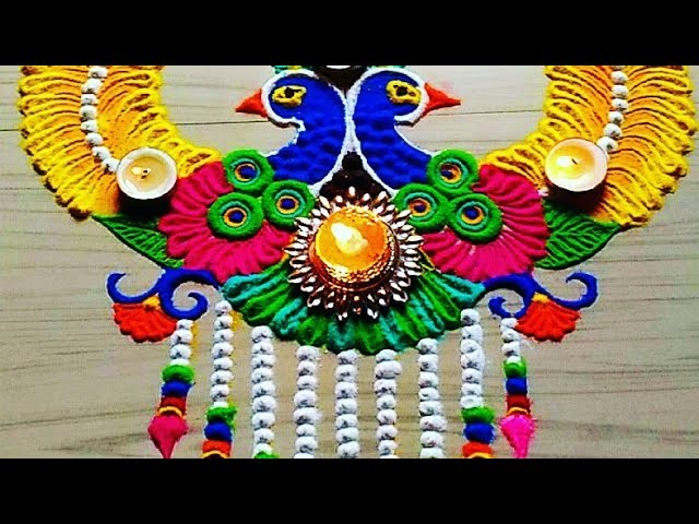Peacock rangoli for Diwali.Deepawali.gudipadava FESTIVAL'S