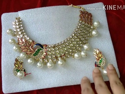 Unboxing kundan peacock necklace designs artificial jewellery set from amazon | imitation jewellery