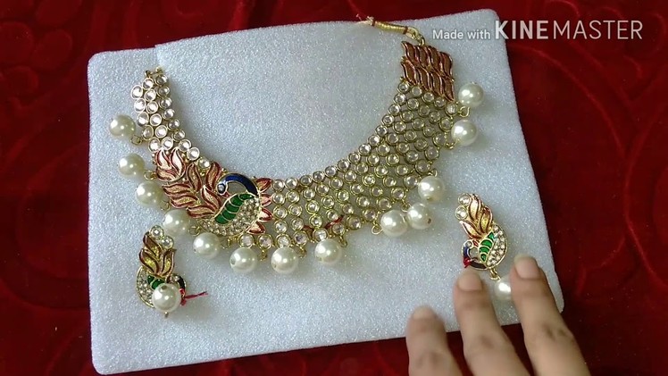 Unboxing kundan peacock necklace designs artificial jewellery set from amazon | imitation jewellery