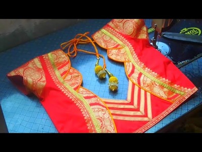 Designer patchwork back neck paithani saree blouse design very easy cut&stitch for bridal blouse