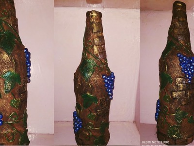 DIY Wine Bottle Art. Antique Bottle Decoration. Decorated Bottle. Home Decor