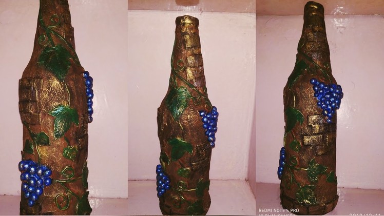 DIY Wine Bottle Art. Antique Bottle Decoration. Decorated Bottle. Home Decor