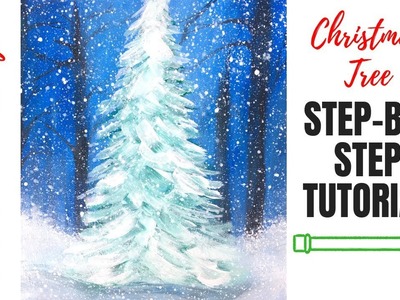 Easy Snowy Christmas Tree | Acrylic Painting Tutorial for Beginners