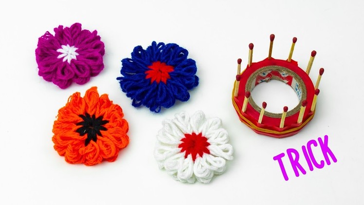3d Woolen Flower Making idea for Hand embroidery Amazing Trick#New Flower Design