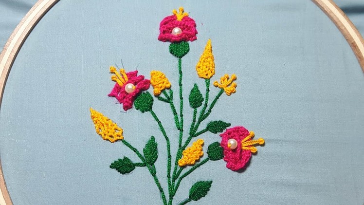 French knot and running stitch flower design  Hand embroidery designs