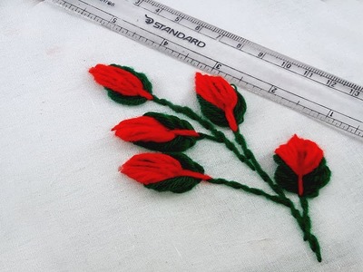 Hand Embroidery: Embroidered Leafs With Ruler.