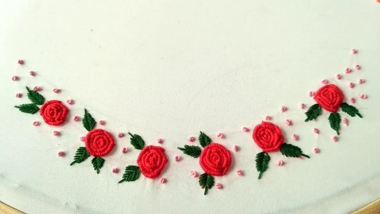 Hand embroidery neckline design for dress |neck design of embroidery | flower neck design