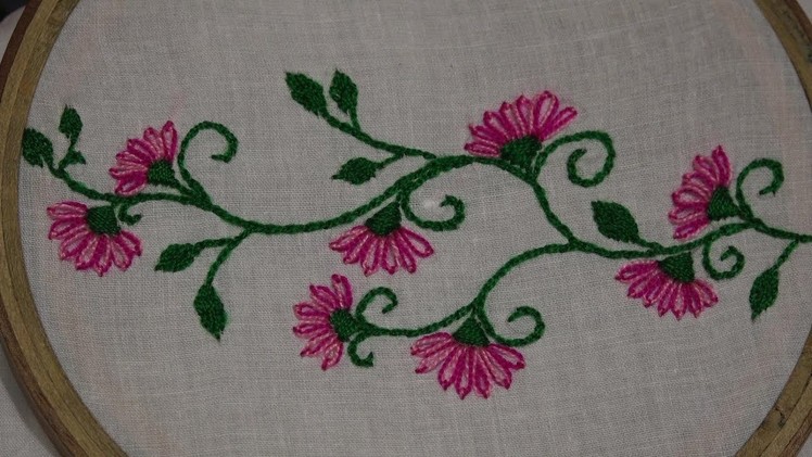 Hand Stitch : Satin Stitch & Lazy Daisy Stitch Embroidery : Flower Embroidery