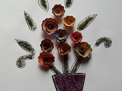 Art from pencil shaving.draw beautiful flowers In easy steps