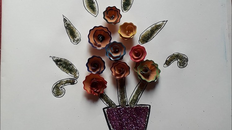 Art from pencil shaving.draw beautiful flowers In easy steps