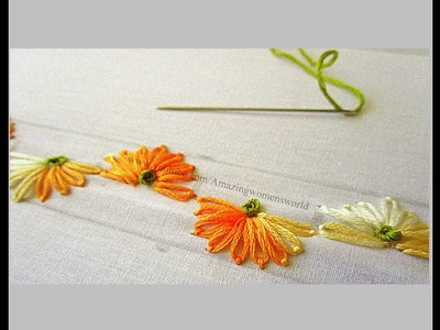 Floral Border.Neck Design Hand embroidery | Hand Stitches | Laisy Daisy Stitch