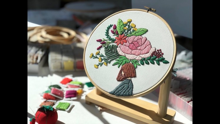 Girl and flowers 1- hand embroidery time lapse