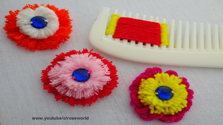 Hand Embroidery: Easy Trick to Make Double Layered Flowers with wool and comb| easy wool embroidery