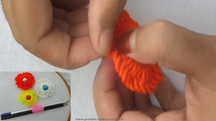 Hand Embroidery: Easy Trick to Make Modern Flower with Wool yarn and pencil | easy sewing idea