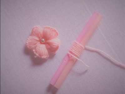 Hand embroidery- Easy trick to make flower with straws. Wool flower.