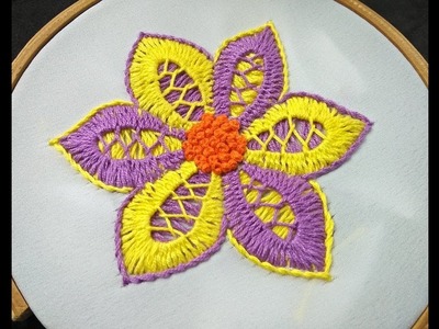 Hand Embroidery - Fantasy Flower Stitch | Herringbone Stitch Flower Embroidery Design