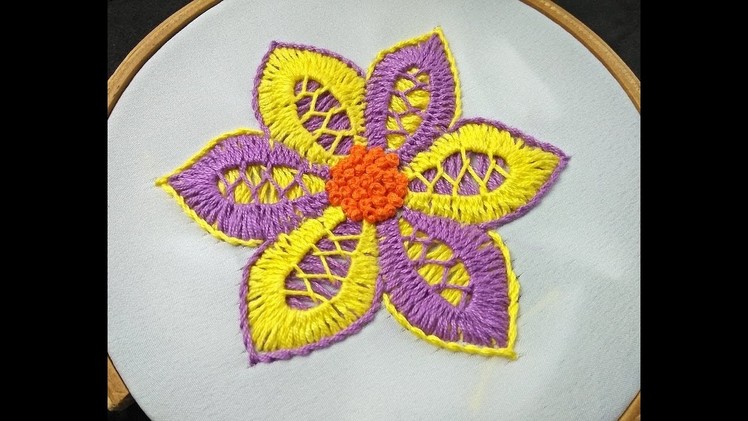 Hand Embroidery - Fantasy Flower Stitch | Herringbone Stitch Flower Embroidery Design