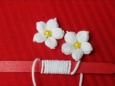 Hand Embroidery:Making Unique White Flower With Ice cream Stick.Amazing New Trick#Sewing Hack Part14